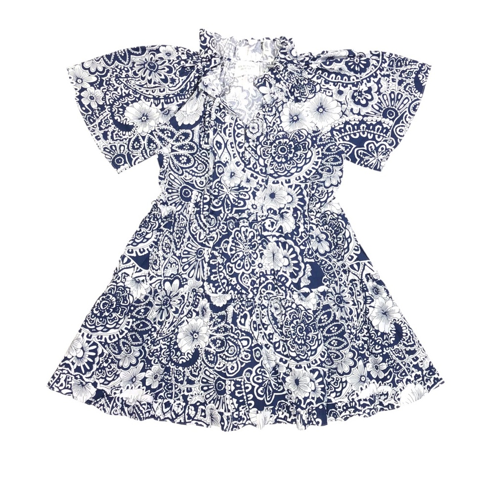 Hyacinth House Thea Tiered Floral Mini Dress Size XXS Blue White Cotton